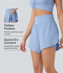 SoftlyZero™ QuickDry High Waisted Tummy Control Reflective Dots Crossover Hem 2-in-1 Running Shorts 5'' with Pockets