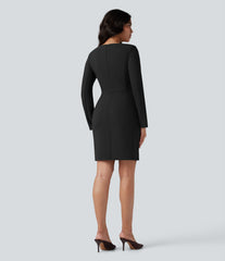 Square Neck Long Sleeve Mini Bodycon Work Dress