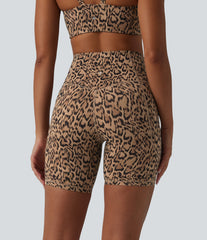 Halara UltraSculpt™ Leopard Print High Waisted Tummy Control Color Block Stripes Training Biker Shorts 7'' with Pockets
