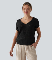 V Neck Short Sleeve Sweater