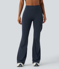 DayStretch High Waisted Tummy Control Ruched Workout Flare Pants with Pockets