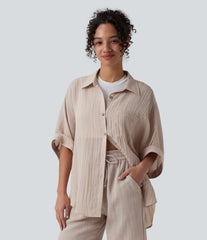 Half Sleeve Casual Linen-Feel Shirt with Pocket