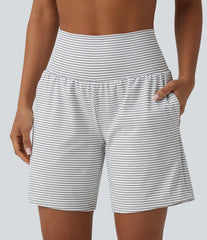 Super High Waisted 2-in-1 Stripe Yoga Shorts 7'' with Pockets
