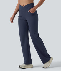 DayStretch Crossover High Waisted Tummy Control Yoga Straight Leg Pants with Pockets