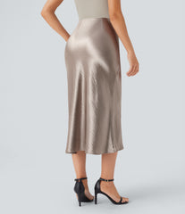 High Waisted Satin Midi Work Mermaid Skirt