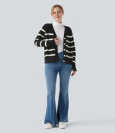 V-neck Long Sleeve Striped Casual Cardigan