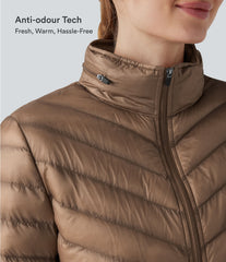 Packable Stand Collar Long Sleeve Zipper Casual Synthetic Down Jacket with Pockets