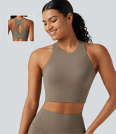 Low Support Round Neck Built-in Bra Cut Out Cool Touch Quick Dry Running Sports Bra-UPF50+
