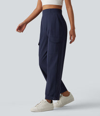 High Waisted Adjustable Hem Quick Dry InstantCool Casual Cargo Pants with Pockets-UPF40+