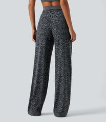 Halara UltraSculpt™ Leopard Print High Waisted Contrast Lace Straight Leg Yoga Pants with Pockets