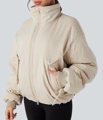 High Neck Long Sleeve Zipper Casual Puffer Jacket with Pockets