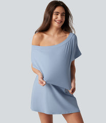 SoftlyZero™ Airy One Shoulder Short Sleeve Built-in Bra InstantCool Mini Casual Dress