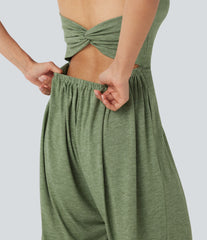U Neck Harem Casual Jumpsuit with Pockets-Easy Peezy Edition DD-F Cups