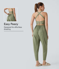 U Neck Pocket Harem Casual Jumpsuit-Easy Peezy