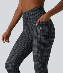 Halara UltraSculpt™ Check Plaid Print High Waisted Drawstring Yoga Capri Leggings with Pockets