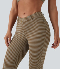 Asymmetric High Waisted Stripes Workout 7/8 Leggings with Pockets
