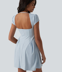 Square Neck Short Sleeve Built-in Bra Mini Casual Dress