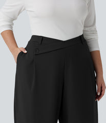 Plus Size Halara Flex™ DayStretch Asymmetric High Waisted Barrel Leg Work Pants with Pockets