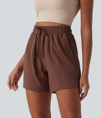 High Waisted Drawstring Split Hem Baggy Quick Dry Casual Cotton Sweat Shorts with Pockets