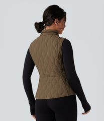 PuffFlex Packable High Neck Zipper Running Quilted Vest with Pockets
