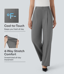 High Waisted Zipper Pocket Shirred Straight Leg InstantCool Work Pants