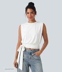 Round Neck Sleeveless Tie Side InstantCool Casual Top-UPF50+