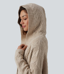 Hooded Long Sleeve Longline Casual Cardigan with Pockets