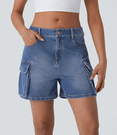 Halara Flex™ Low Rise Pockets Washed Denim Casual Cargo Shorts