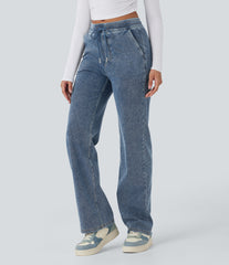 Halara Flex™ Mid Rise Drawstring Straight Leg Casual Sweatpants Jeans with Pockets