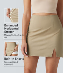 High Waisted Invisible Zipper Split 2-in-1 Casual Stretch Linen Skirt