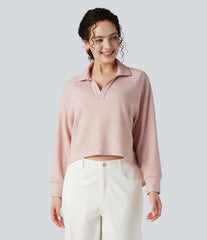 Lapel Raglan Long Sleeve High Low Relaxed Casual Sweatshirt