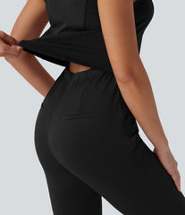 V Neck Sleeveless Casual Bootcut Jumpsuit with Pockets-Easy Peezy Edition