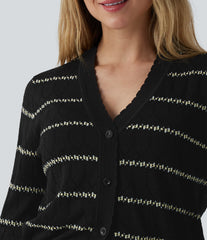 V Neck Long Sleeve Color Block Sweater Knit Cardigan