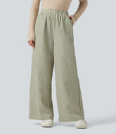 High Waisted Stripes Baggy Lounge Pants with Pockets
