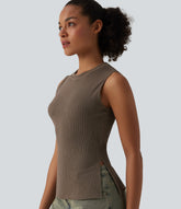 Round Neck Split Hem Ultra-slim Casual Tank Top