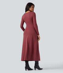 V Neck Long Sleeve Maxi Casual Dress