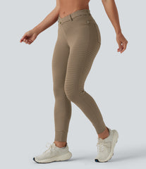 Asymmetric High Waisted Stripes Workout 7/8 Leggings with Pockets