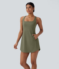 SoftlyZero™ Plush Cut Out Pocket 2-Piece Mini Yoga Active Dress