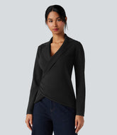 V-neck Long Sleeve Wrap Work Sweater