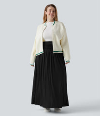 High Waisted Ruched Flowy Maxi Casual Plus Size Skirt
