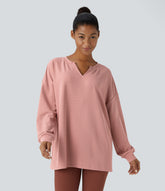 V Neck Dropped Shoulder Relaxed Waffle Casual Sweatshirt