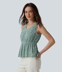 V-neck Crinkle Texture Casual Tank Top