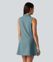 Sleeveless Stretchy Poplin Mini Casual Dress with Pockets