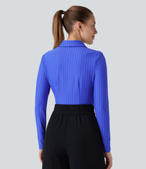 Ruched Long Sleeve Curved Hem Stripe InstantCool Work Shirt