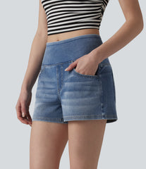 Halara Flex™ Mid Rise Draped Lyocell Washed Denim Casual Shorts 3.5'' with Pockets
