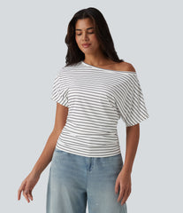 One shoulder Short Sleeve Stripe Casual T-Shirt