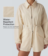 Water Repellent Wear-Resistant Long Sleeve 2-Way Zipper Casual Jacket with Pockets
