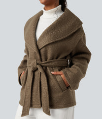 Lapel Belted Casual Coat with Pockets