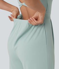 Twisted Backless Built-in Bra Casual Jumpsuit with Pockets-Easy Peezy