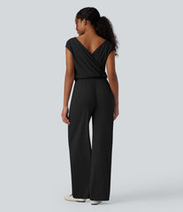 SoftlyZero™ Airy Cowl Neck Cap Sleeve Straight Leg InstantCool Casual Jumpsuit with Pockets
